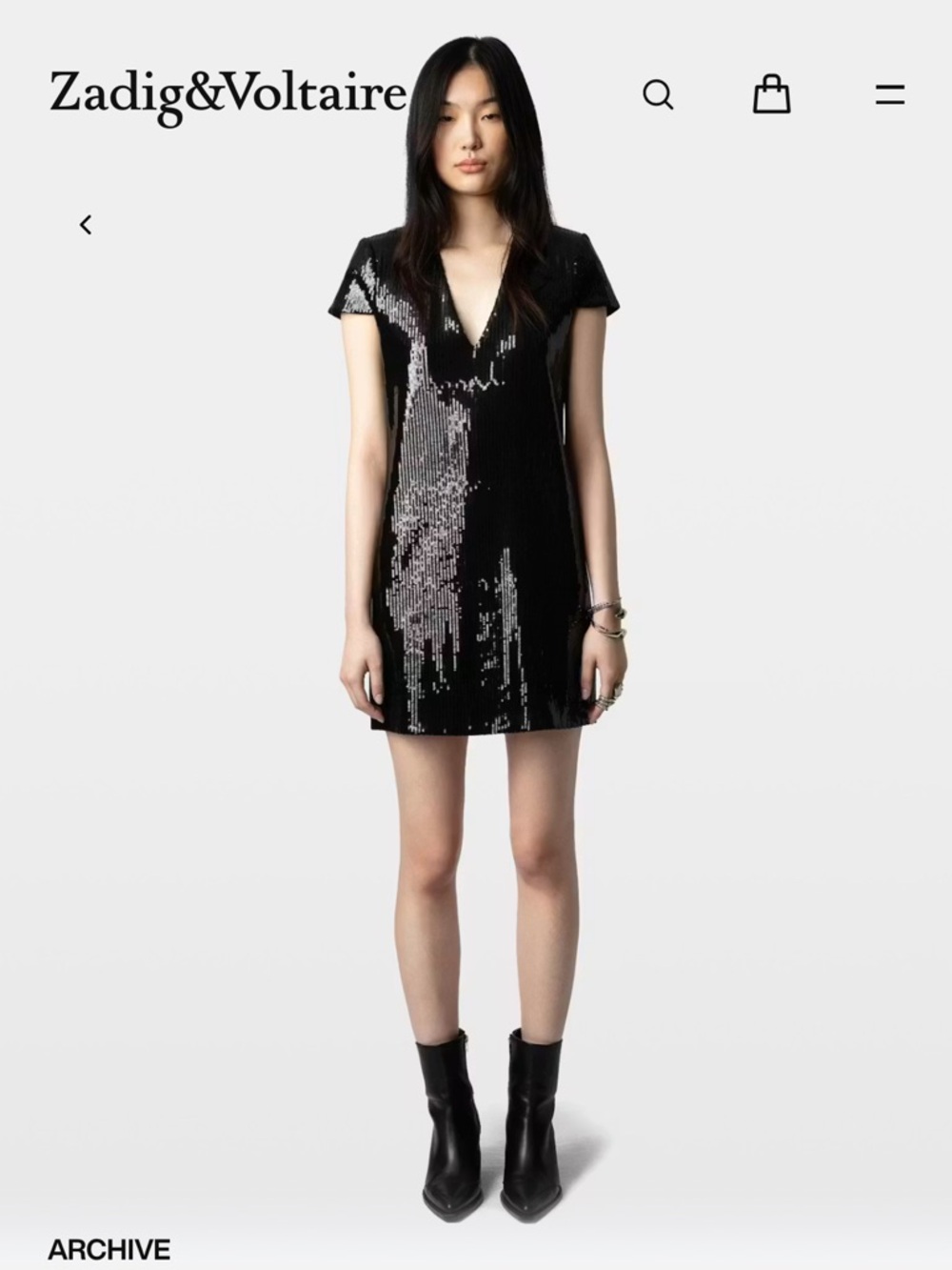Zadig & Voltaire Black Sequin V-Neck Mini Dress with Cap Sleeves